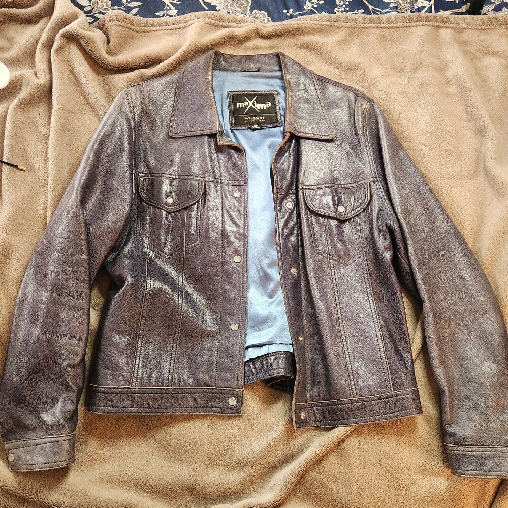 Wilsons Leather Maxima Jacket – Deep Purple Genuine Leather – XL (Runs Small)